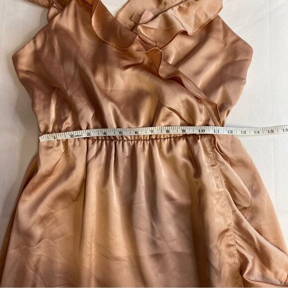 Show Me Your Mumu Rose Gold Samantha Ruffle Wrap Dress Size Medium MISSING SASH - Picture 15 of 16